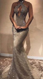 Gorgeous Long Mermaid Sexy Lace Sequined Sleeveless Prom Dress by misshow.com