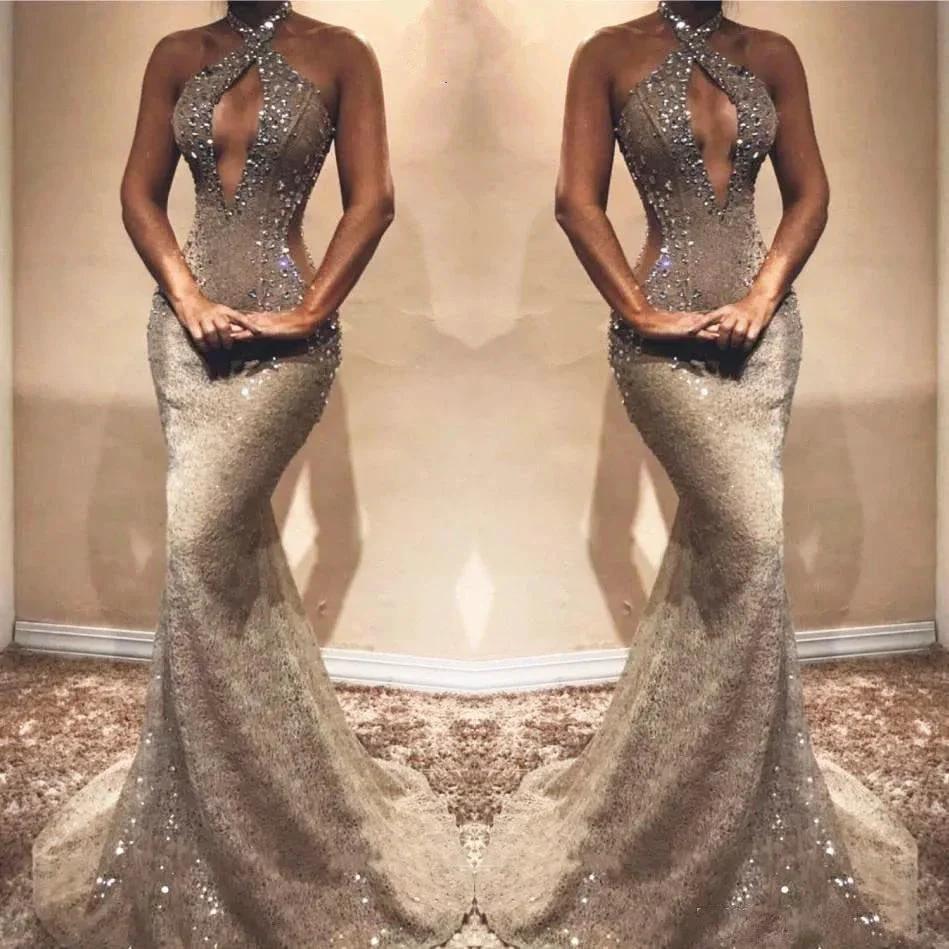 Gorgeous Long Mermaid Sexy Lace Sequined Sleeveless Prom Dress by misshow.com