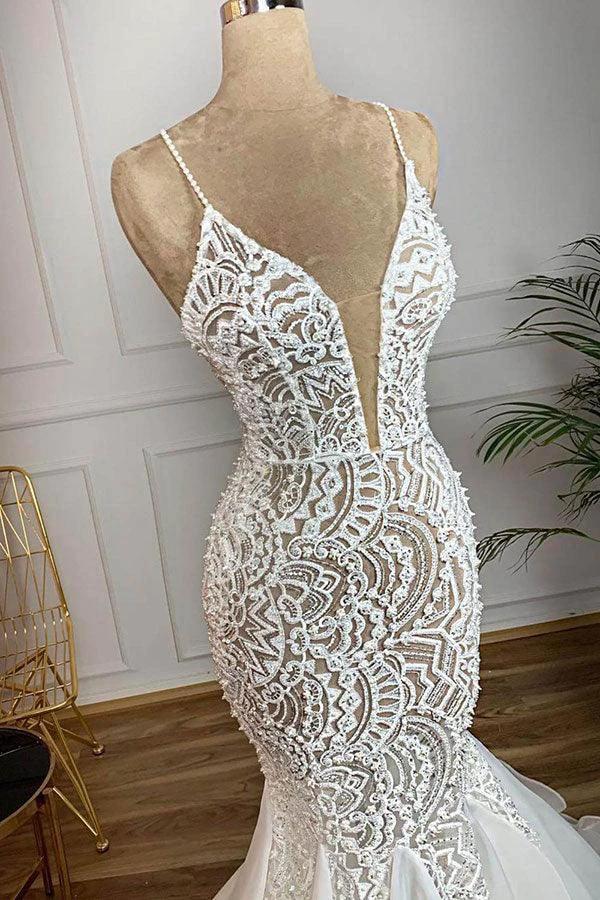 Gorgeous Long Mermaid Sweetheart Beaded Lace Organza Wedding Dress by BIZTUNNEL