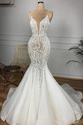 Gorgeous Long Mermaid Sweetheart Beaded Lace Organza Wedding Dress by BIZTUNNEL