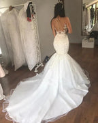 Gorgeous Long Mermaid Sweetheart Lace Buttons Backless Wedding Dress by BIZTUNNEL