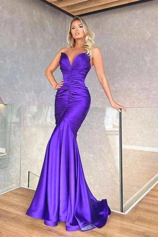 Gorgeous Long Mermaid V-neck Sleeveless Formal Prom Dresses by BIZTUNNEL