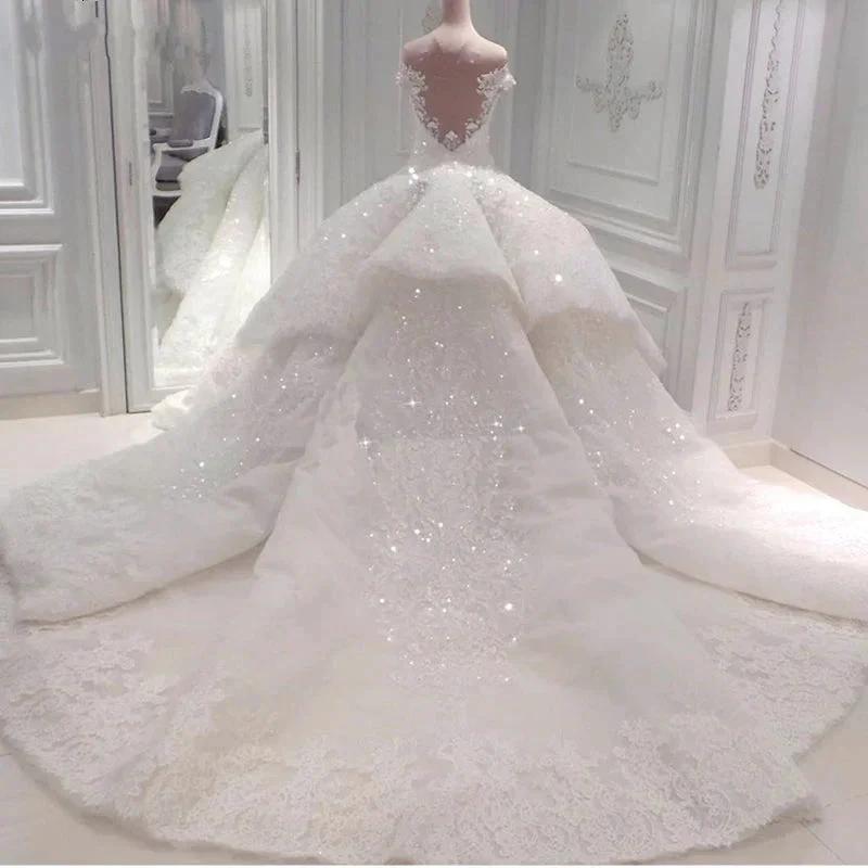 Gorgeous Long Off The Shoulder Beadings Ball Gown Wedding Dress by BIZTUNNEL