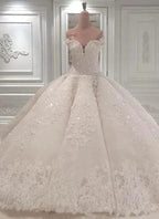 Gorgeous Long Off The Shoulder Beadings Ball Gown Wedding Dress by BIZTUNNEL