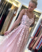 Gorgeous Long Open Back Tulle Lace A-line Prom Dress by BIZTUNNEL