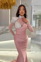 Gorgeous Long Orange Mermaid High Neck Prom Dress with Long Sleeves by misshow.com