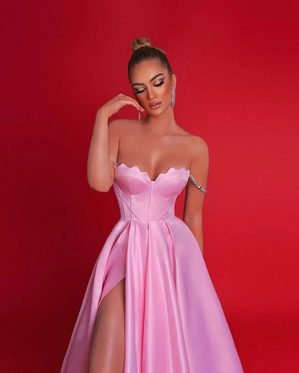 Gorgeous Long Pink A-line Off-the-shoulder Prom Dress With Slit by misshow.com