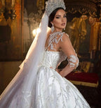 Gorgeous Long Princess Sweetheart Satin Wedding Dress with Sleeves by BIZTUNNEL