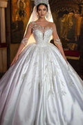 Gorgeous Long Princess Sweetheart Satin Wedding Dress with Sleeves by BIZTUNNEL