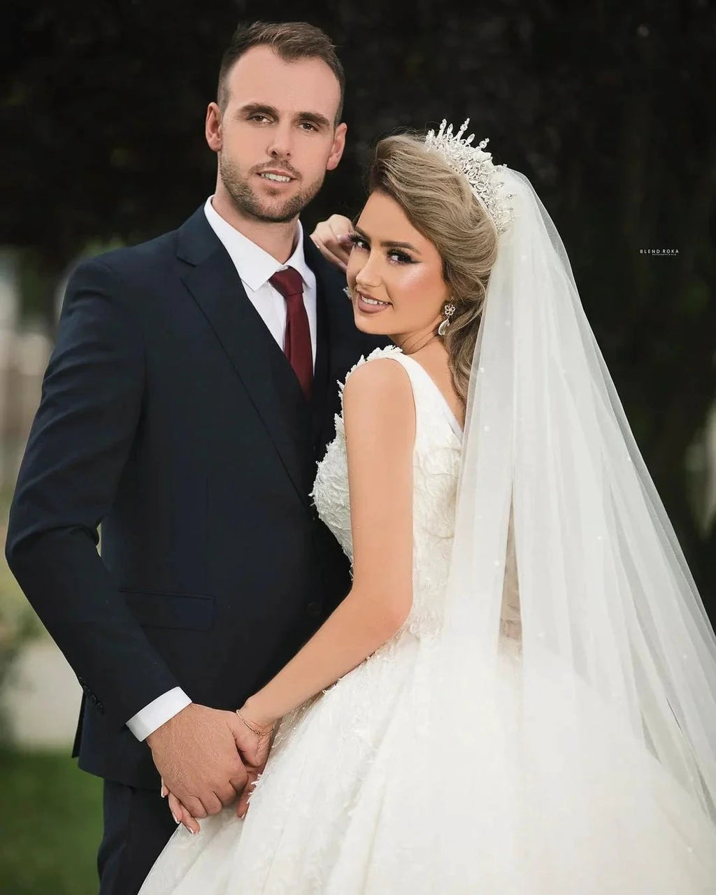 Gorgeous Long Princess V-neck Tulle Lace Wedding Dress by BIZTUNNEL