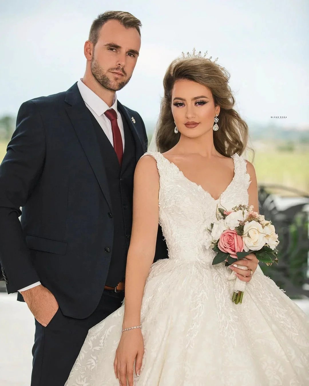 Gorgeous Long Princess V-neck Tulle Lace Wedding Dress by BIZTUNNEL