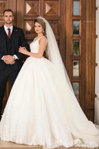 Gorgeous Long Princess V-neck Tulle Lace Wedding Dress by BIZTUNNEL