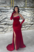 Gorgeous Long Red One Shoulder Sequined Sleeveless Prom Dress With Slit by misshow.com