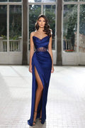 Gorgeous Long Royal Blue Sleeveless Beading Prom Dress With Slit by misshow.com