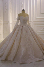 Gorgeous Long Sleeve Off the Shoulder Appliques Lace Ball Gown Wedding Dress by BIZTUNNEL