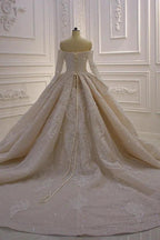 Gorgeous Long Sleeve Off the Shoulder Appliques Lace Ball Gown Wedding Dress by BIZTUNNEL