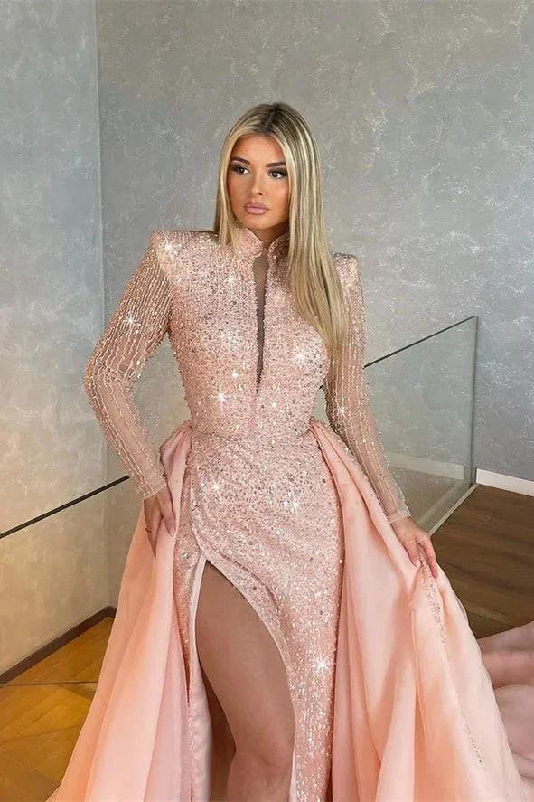 Gorgeous Long-Sleeve Split Mermaid Evening Gowns With Beads by misshow.com