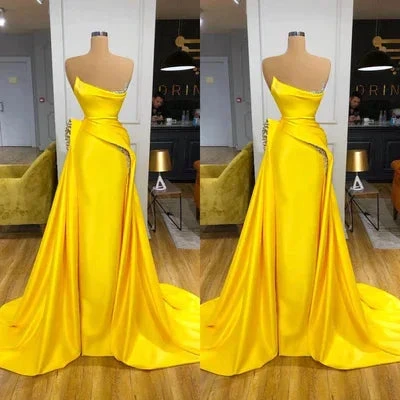 Gorgeous Long Yellow A-line Sequined Sleeveless Prom Dress by misshow.com