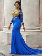 Gorgeous Mermaid Applique Long Sleeves Jersey High Neck Prom Dresses by misshow.com