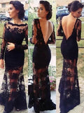 Gorgeous Mermaid Bateau Long Sleeves Applique Lace Prom Dresses by misshow.com