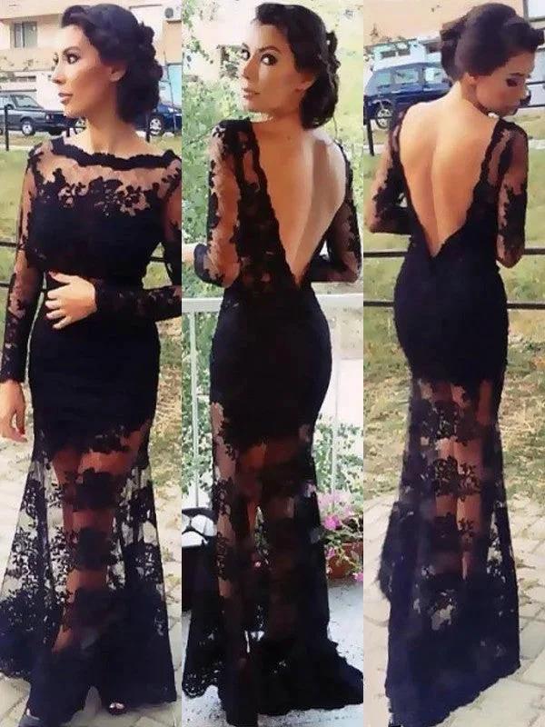 Gorgeous Mermaid Bateau Long Sleeves Applique Lace Prom Dresses by misshow.com