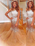 Gorgeous Mermaid Bateau Sleeveless Sequin Tulle Prom Dresses by misshow.com