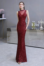 Gorgeous Mermaid Burgundy Sequins Long Prom Dress by BIZTUNNEL