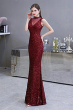 Gorgeous Mermaid Burgundy Sequins Long Prom Dress by BIZTUNNEL