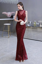 Gorgeous Mermaid Burgundy Sequins Long Prom Dress by BIZTUNNEL