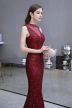 Gorgeous Mermaid Burgundy Sequins Long Prom Dress by BIZTUNNEL