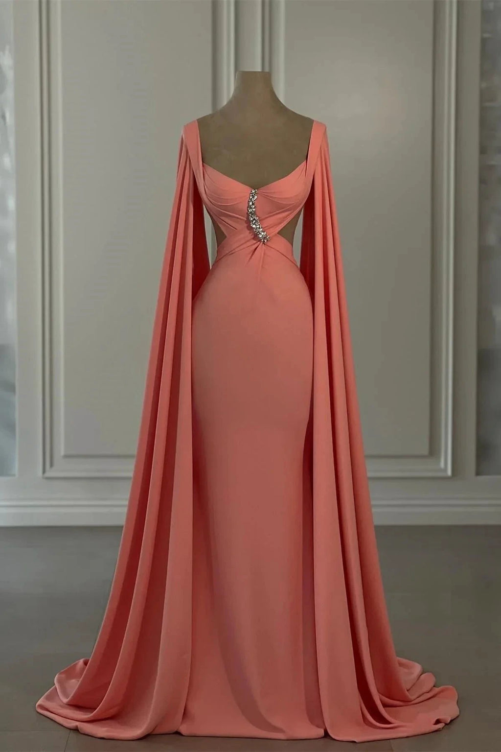Gorgeous Mermaid Chiffon Off-The-Shoulder Cap Sleeve Prom Dresses With Rhinestone by misshow.com