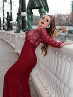 Gorgeous Mermaid Elastic Woven Satin Applique Off-the-Shoulder Long Sleeves Prom Dresses