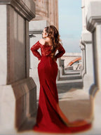 Gorgeous Mermaid Elastic Woven Satin Applique Off-the-Shoulder Long Sleeves Prom Dresses