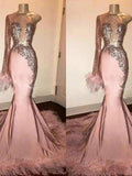 Gorgeous Mermaid Elastic Woven Satin Feathers/Fur One-Shoulder Long Sleeves Prom Dresses by misshow.com