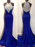 Gorgeous Mermaid Halter Sleeveless Beading Spandex Prom Dresses by misshow.com