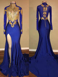 Gorgeous Mermaid High Neck Long Sleeves Applique Spandex Prom Dresses by misshow.com