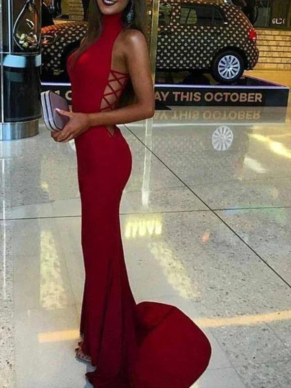 Gorgeous Mermaid High Neck Spandex Sleeveless Prom Dresses by misshow.com