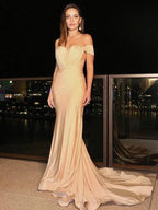 Gorgeous Mermaid Jersey Ruched Sleeveless Off-the-Shoulder Prom Dresses by misshow.com