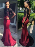 Gorgeous Mermaid Long Sleeves Bateau Elastic Woven Satin Prom Dresses by misshow.com