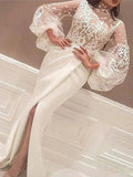 Gorgeous Mermaid Long Sleeves High Neck Lace Stretch Crepe Prom Dresses by misshow.com