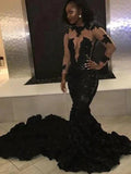 Gorgeous Mermaid Long Sleeves Jewel Lace Applique Chapel Train Prom Dresses by misshow.com