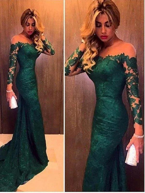 Gorgeous Mermaid Long Sleeves Off-the-Shoulder Lace Prom Dresses by misshow.com