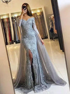 Gorgeous Mermaid Long Sleeves Off-the-Shoulder Tulle Lace Prom Dresses by misshow.com