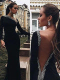 Gorgeous Mermaid Long Sleeves One-Shoulder Spandex Beading Prom Dresses by misshow.com