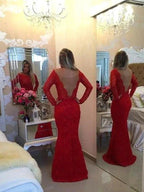 Gorgeous Mermaid Long Sleeves Scoop Lace Sash/Ribbon/Belt Prom Dresses by misshow.com