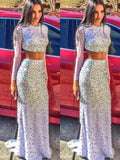 Gorgeous Mermaid Long Sleeves Scoop Sequin Chiffon Two Piece Prom Dresses by misshow.com