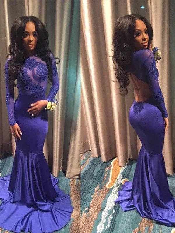Gorgeous Mermaid Long Sleeves Scoop Spandex Prom Dresses by misshow.com