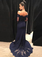 Gorgeous Mermaid Off-the-Shoulder Long Sleeves Lace Stretch Crepe Prom Dresses by misshow.com