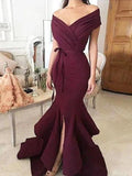 Gorgeous Mermaid Off-the-Shoulder Sleeveless Floor-Length Ruched Stretch Crepe Prom Dresses by misshow.com