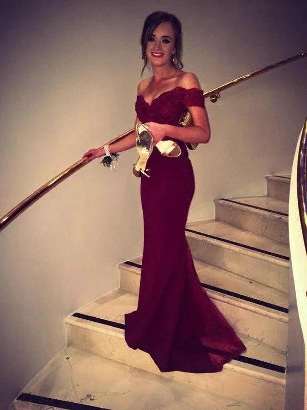 Gorgeous Mermaid Off-the-Shoulder Sleeveless Lace Beading Prom Dresses by misshow.com